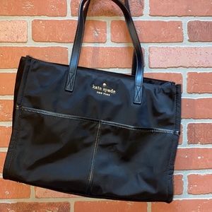 Kate spade black nylon cow leather trim multi pocket tote bag